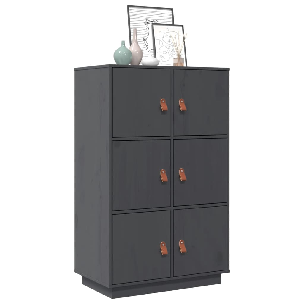 Credenza Grigia 67x40x108,5 cm in Legno Massello di Pino