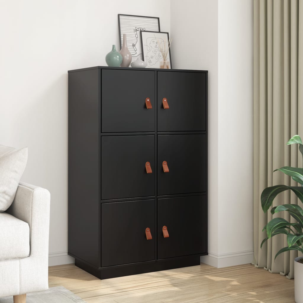 Credenza Nera 67x40x108,5 cm in Legno Massello di Pino
