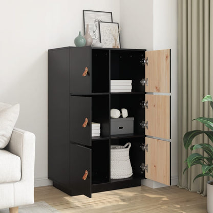 Credenza Nera 67x40x108,5 cm in Legno Massello di Pino