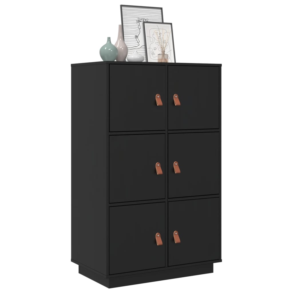 Credenza Nera 67x40x108,5 cm in Legno Massello di Pino