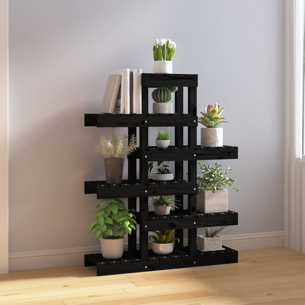 Supporto per Piante Nero 85x25x109,5 cm Legno Massello di Pino
