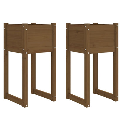 Fioriere 2 pz Marrone Ambra 40x40x81 cm Legno Massello di Pino