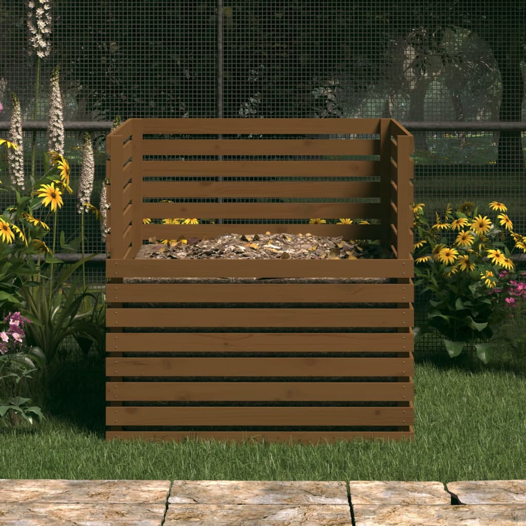 Compostiera Marrone Ambra 100x100x102 cm Legno Massello di Pino