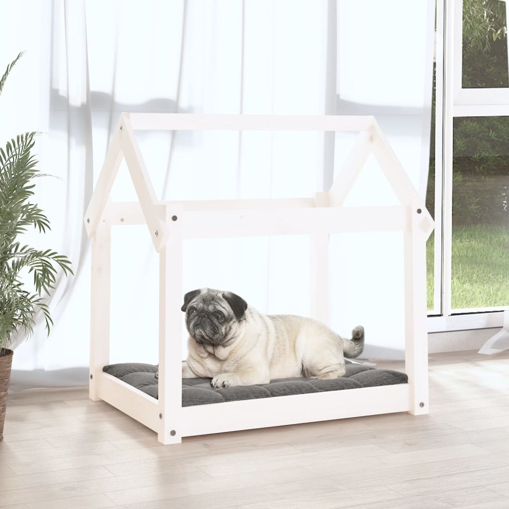 Cuccia per Cani Bianca 71x55x70 cm in Legno Massello di Pino