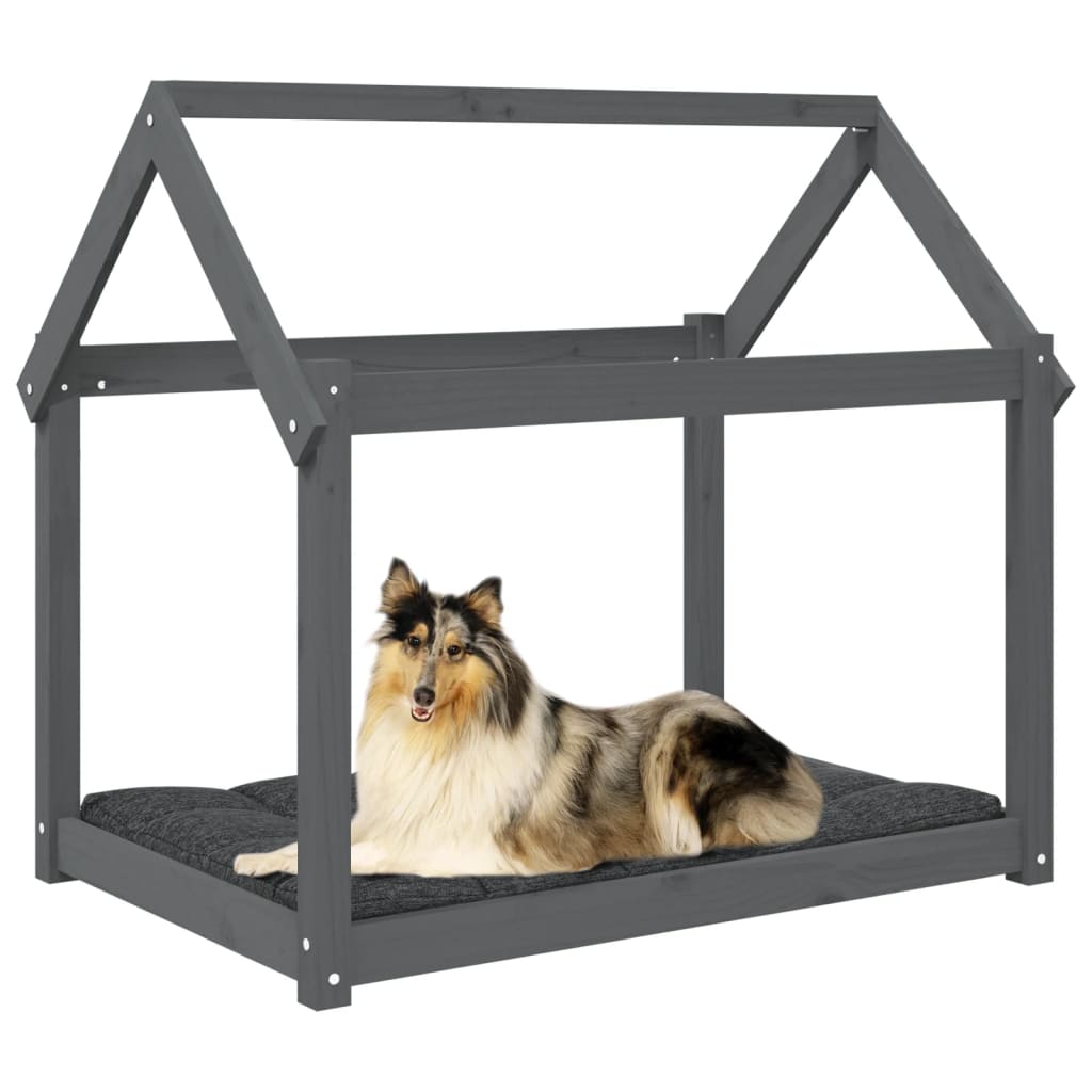Cuccia per Cani Grigia 101x70x90 cm in Legno Massello di Pino