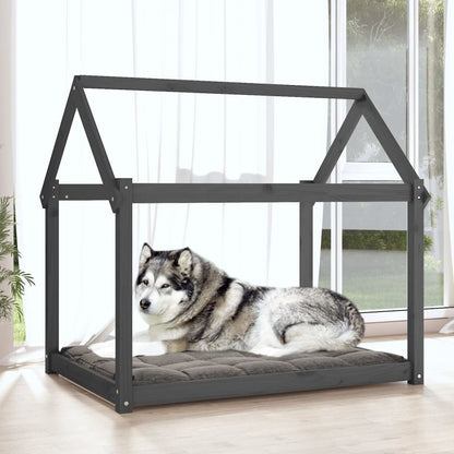 Cuccia per Cani Grigia 111x80x100 cm in Legno Massello di Pino