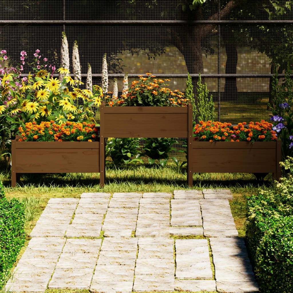 Fioriera Marrone Ambra 245,5x44x75 cm in Legno Massello di Pino
