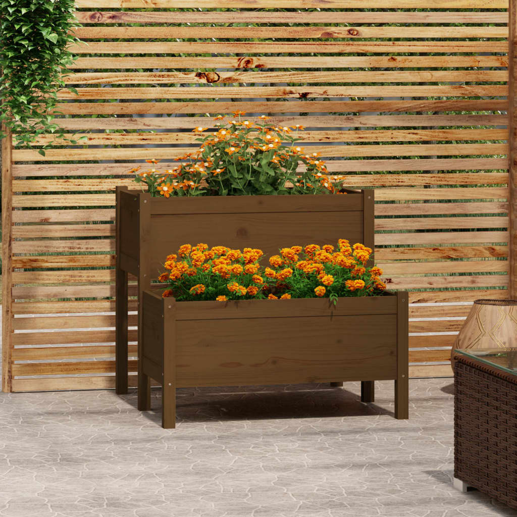 Fioriera Marrone Ambra 84,5x84x75 cm in Legno Massello di Pino