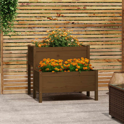 Fioriera Marrone Ambra 84,5x84x75 cm in Legno Massello di Pino