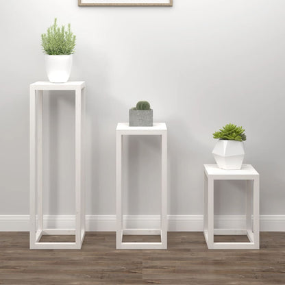 Set Supporti per Piante 3 pz Bianco in Legno Massello di Pino