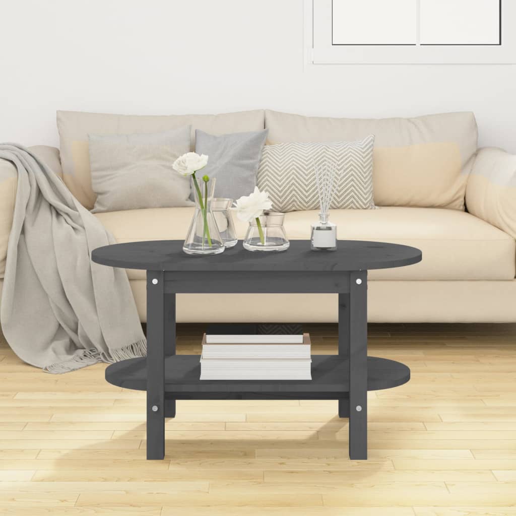 Tavolino da Salotto Grigio 80x45x45cm in Legno Massello di Pino