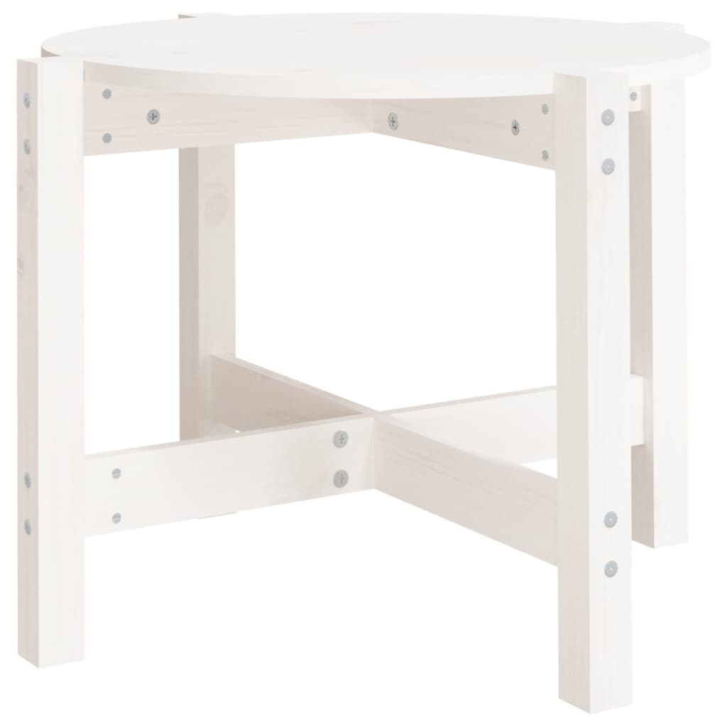 Tavolino da Salotto Bianco Ã˜ 62,5x45 cm Legno Massello di Pino
