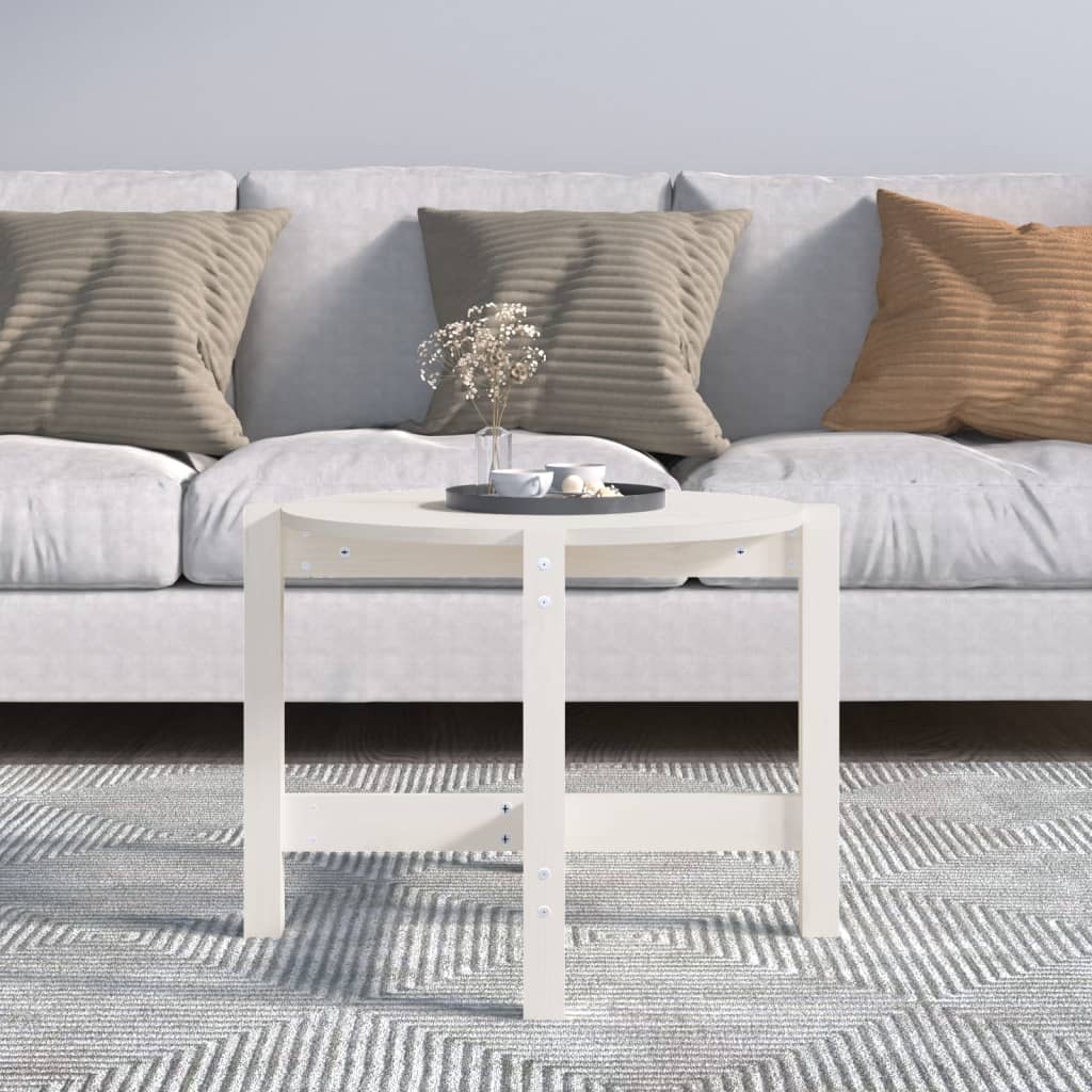 Tavolino da Salotto Bianco Ã˜ 62,5x45 cm Legno Massello di Pino