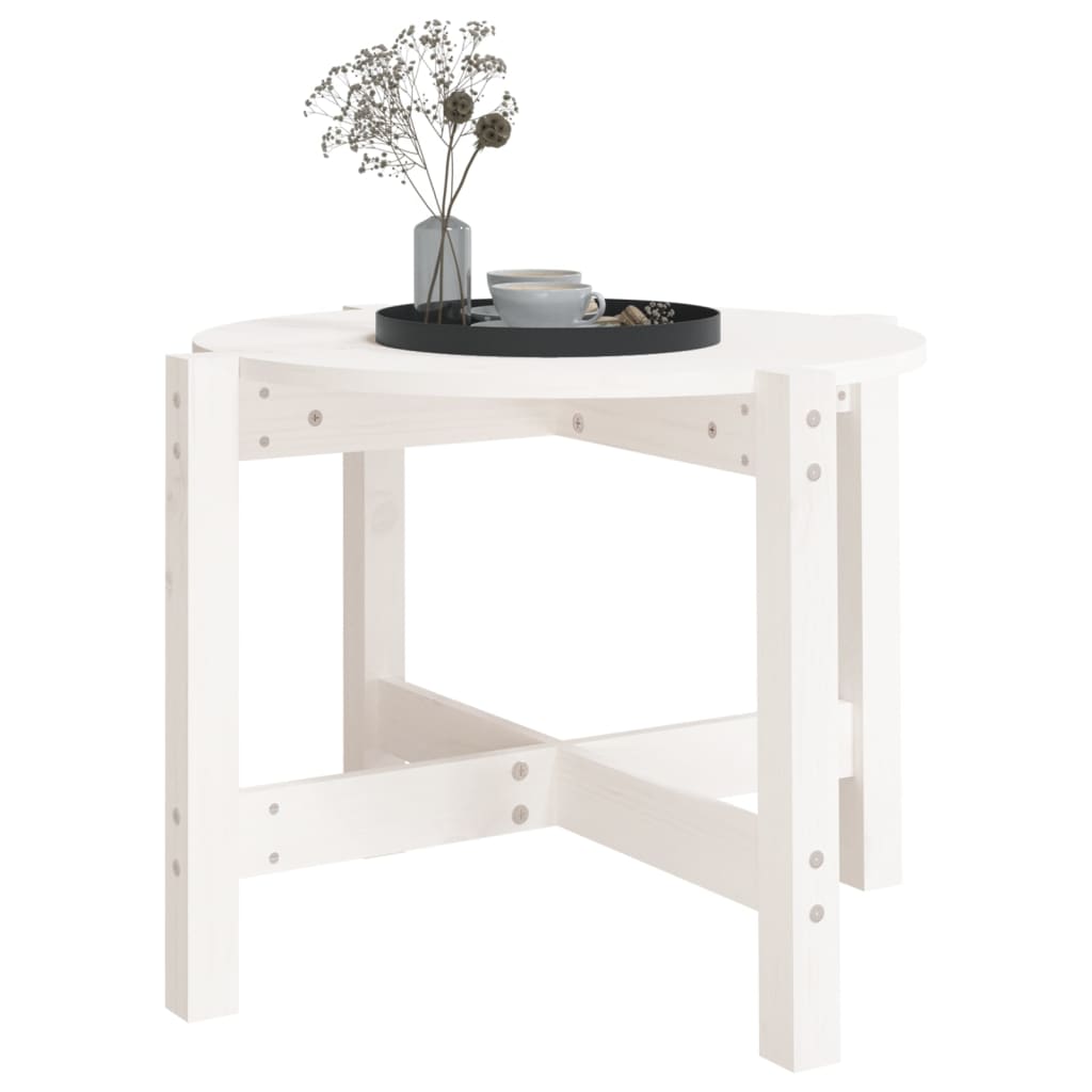 Tavolino da Salotto Bianco Ã˜ 62,5x45 cm Legno Massello di Pino