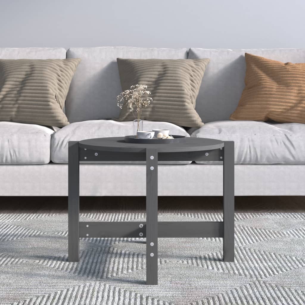 Tavolino da Salotto Grigio Ã˜ 62,5x45 cm Legno Massello di Pino