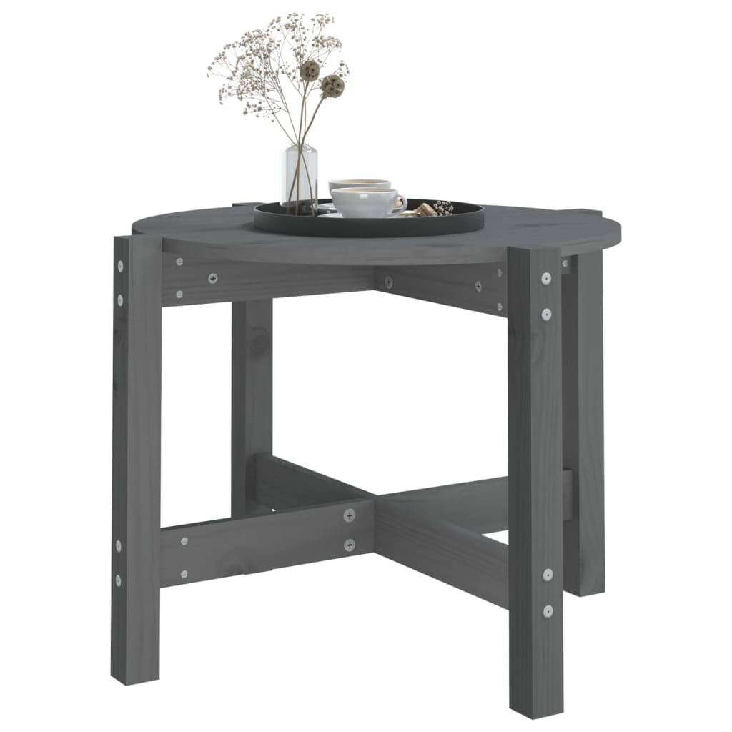 Tavolino da Salotto Grigio Ã˜ 62,5x45 cm Legno Massello di Pino