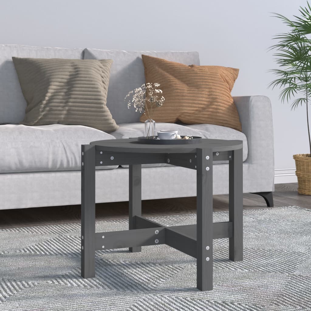 Tavolino da Salotto Grigio Ã˜ 62,5x45 cm Legno Massello di Pino