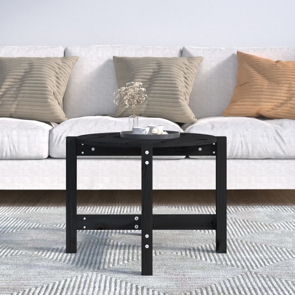 Tavolino da Salotto Nero Ã˜ 62,5x45 cm in Legno Massello di Pino