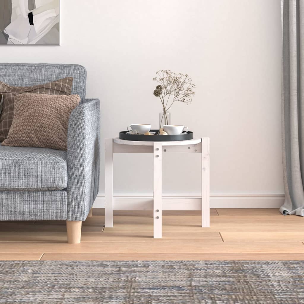 Tavolino da Salotto Bianco Ã˜ 52,5x45 cm Legno Massello di Pino