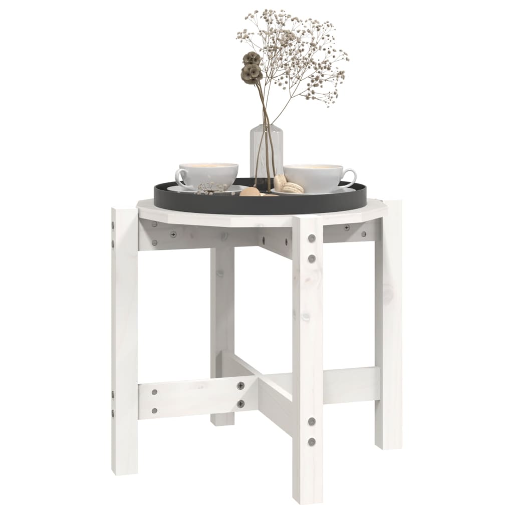 Tavolino da Salotto Bianco Ã˜ 52,5x45 cm Legno Massello di Pino