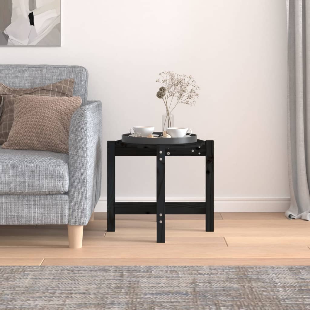 Tavolino da Salotto Nero Ã˜ 52,5x45 cm in Legno Massello di Pino