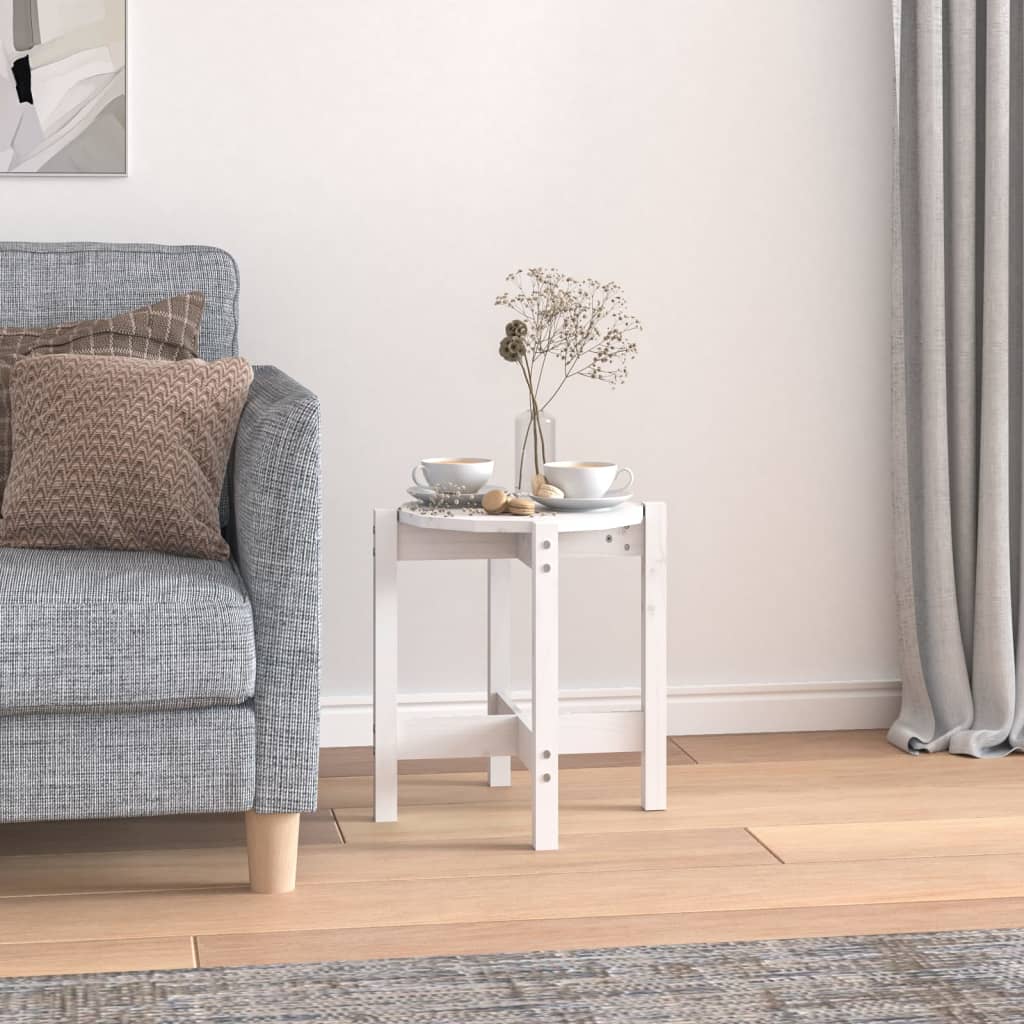 Tavolino da Salotto Bianco Ã˜ 42,5x45 cm Legno Massello di Pino