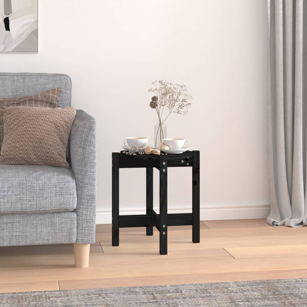 Tavolino da Salotto Nero Ã˜ 42,5x45 cm in Legno Massello di Pino