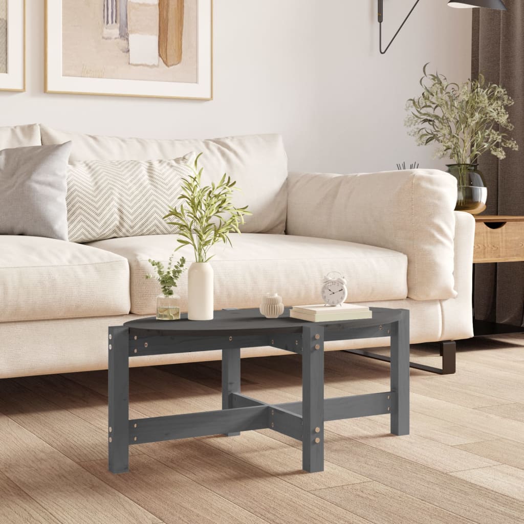 Tavolino da Salotto Grigio 87x48x35cm in Legno Massello di Pino