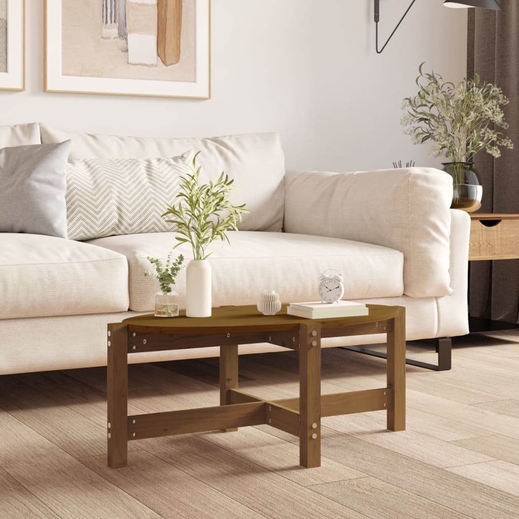 Tavolino da Salotto Ambra 87x48x35 cm in Legno Massello di Pino