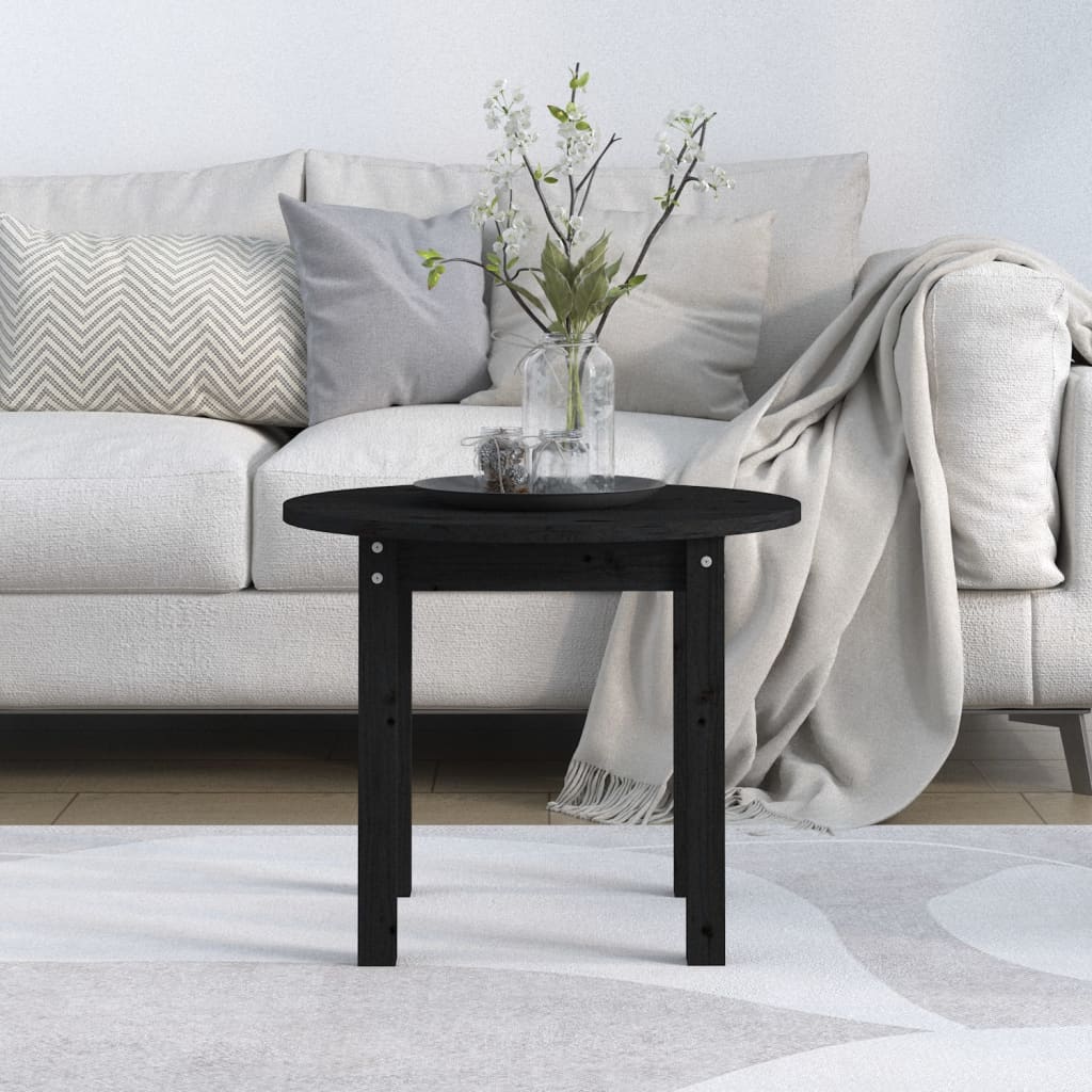 Tavolino da Salotto Nero Ã˜ 55x45 cm in Legno Massello di Pino