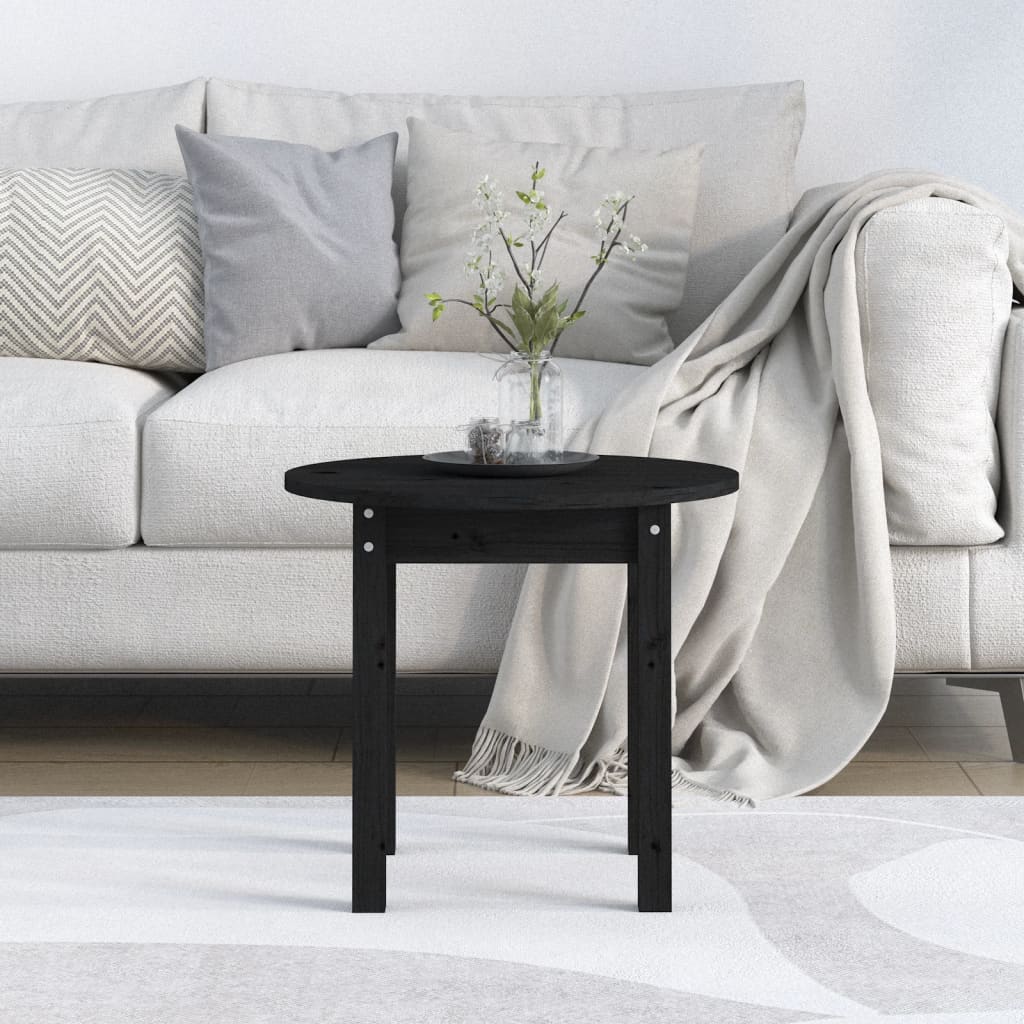 Tavolino da Salotto Nero Ã˜ 45x40 cm in Legno Massello di Pino