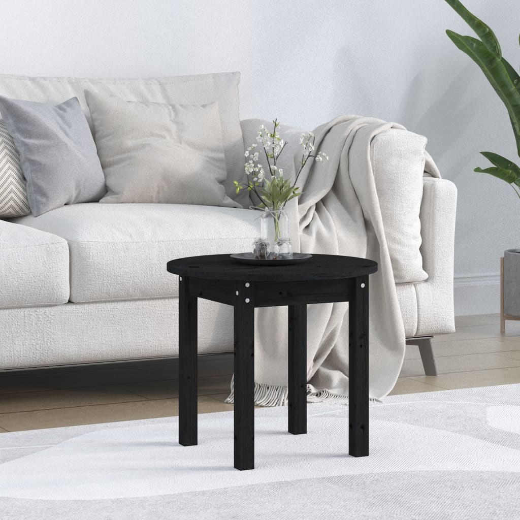 Tavolino da Salotto Nero Ã˜ 45x40 cm in Legno Massello di Pino