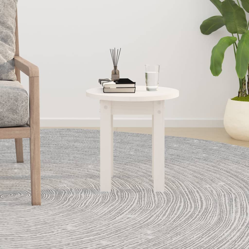 Tavolino da Salotto Bianco Ã˜ 35x35 cm in Legno Massello di Pino