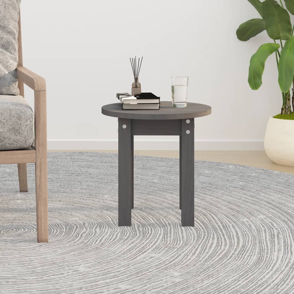 Tavolino da Salotto Grigio Ã˜ 35x35 cm in Legno Massello di Pino