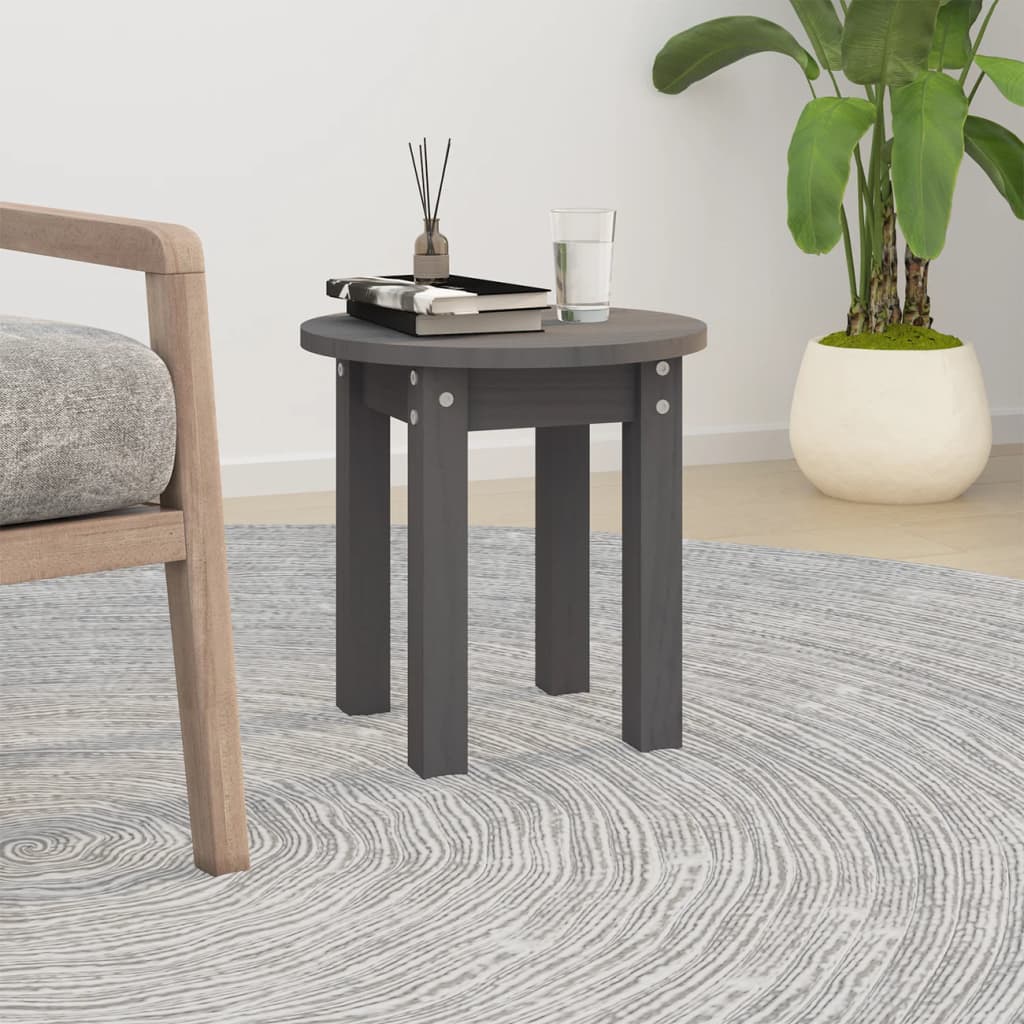 Tavolino da Salotto Grigio Ã˜ 35x35 cm in Legno Massello di Pino
