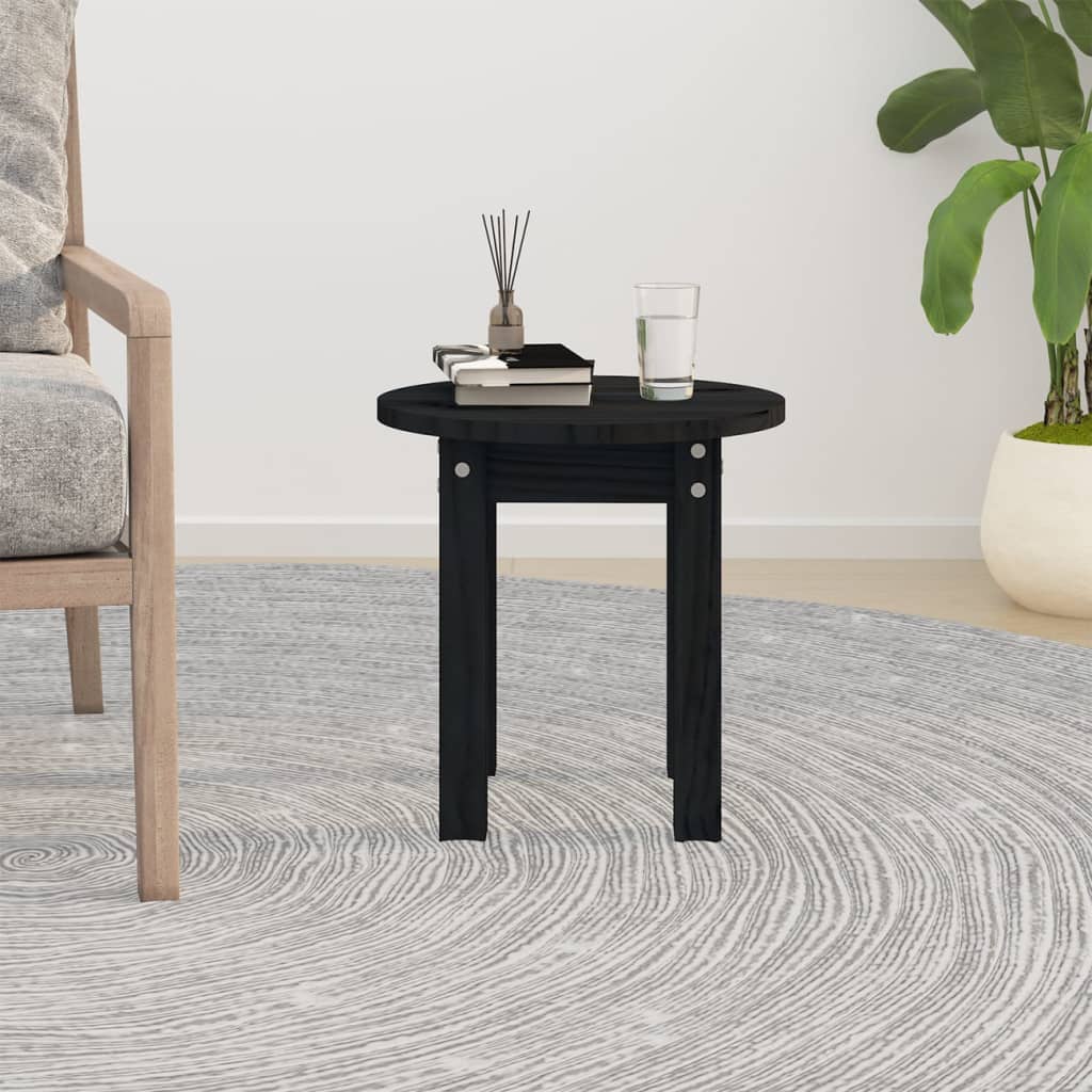 Tavolino da Salotto Nero Ã˜ 35x35 cm in Legno Massello di Pino