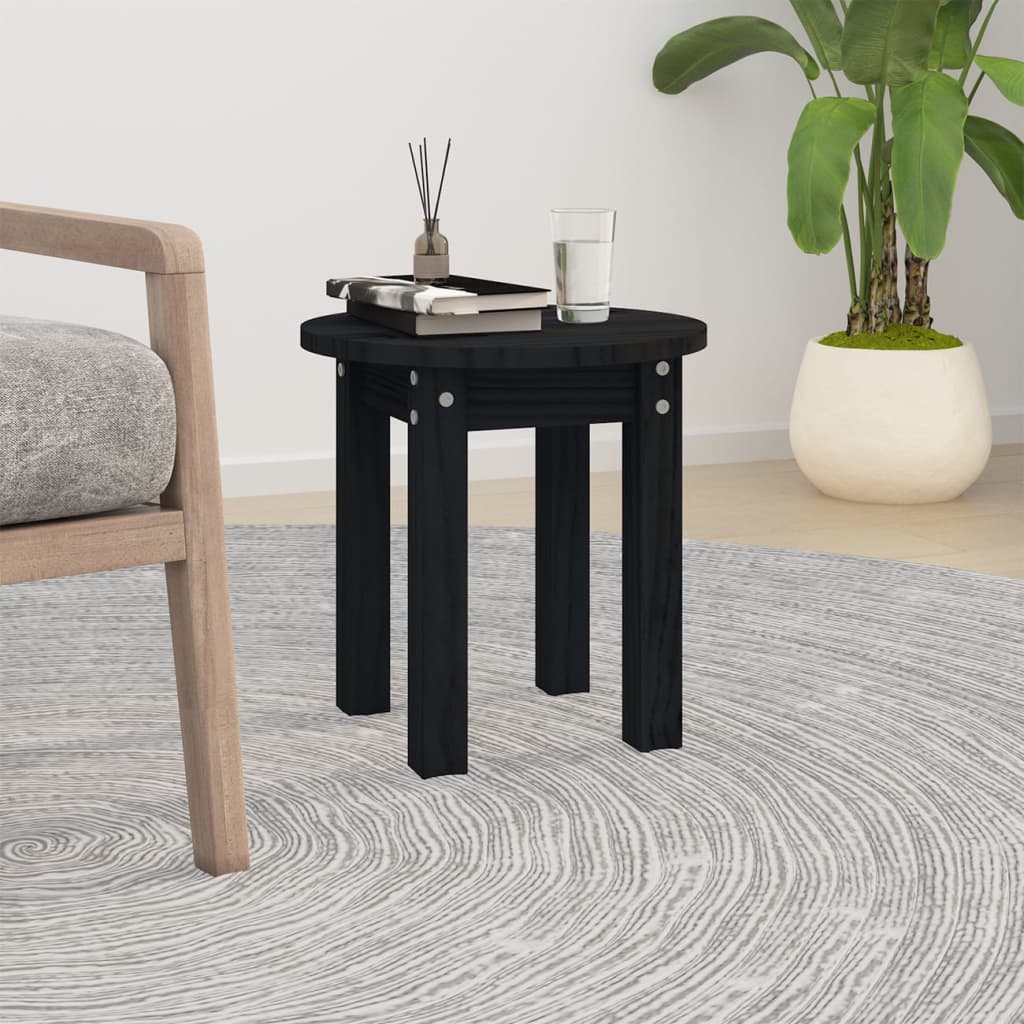 Tavolino da Salotto Nero Ã˜ 35x35 cm in Legno Massello di Pino