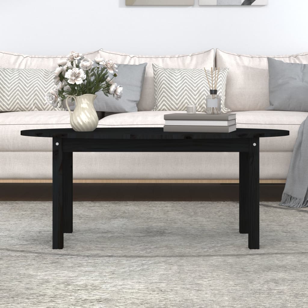 Tavolino da Salotto Nero 110x55x45 cm Legno Massello di Pino