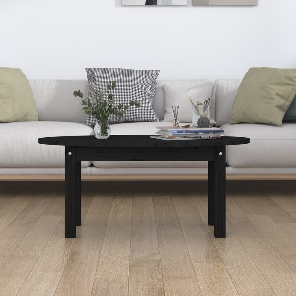 Tavolino da Salotto Nero 80x40x35 cm in Legno Massello di Pino