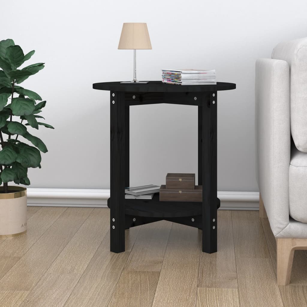 Tavolino da Salotto Nero Ã˜ 55x60 cm in Legno Massello di Pino