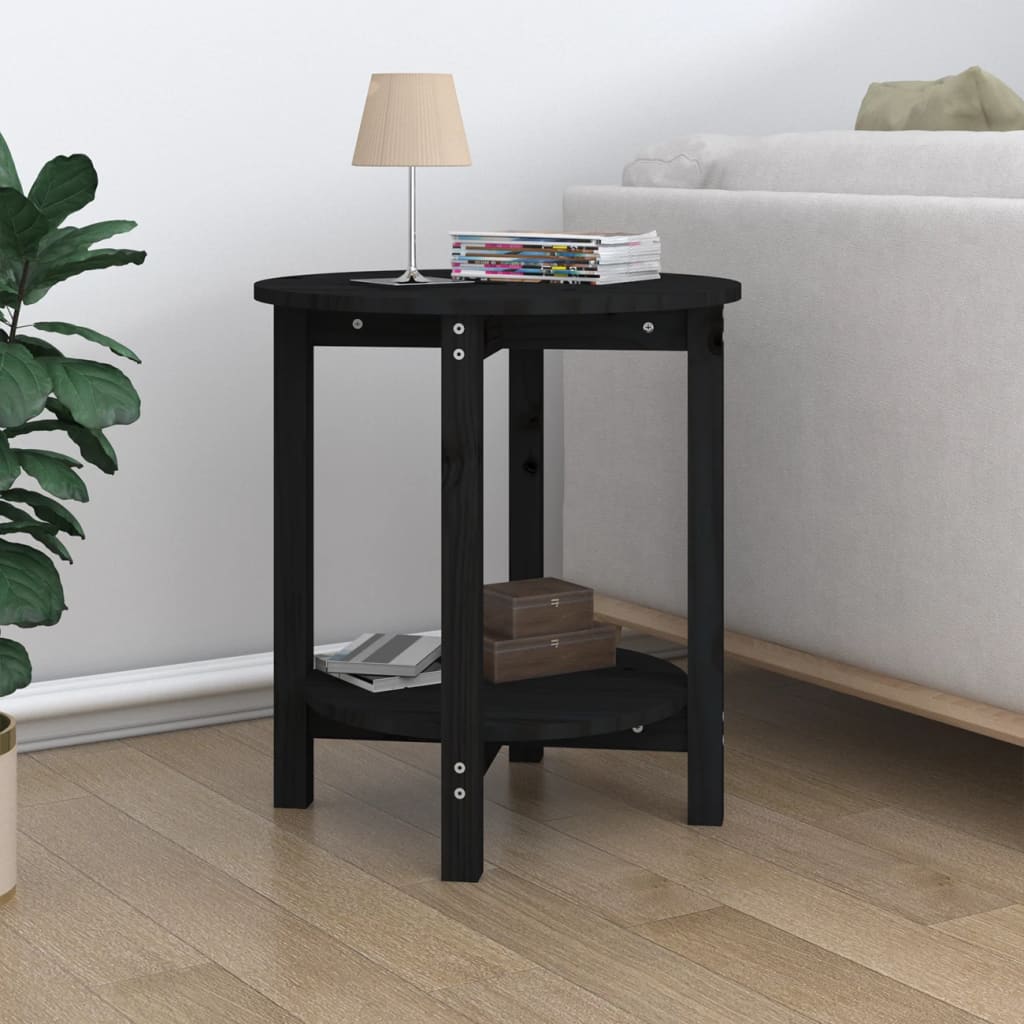 Tavolino da Salotto Nero Ã˜ 55x60 cm in Legno Massello di Pino