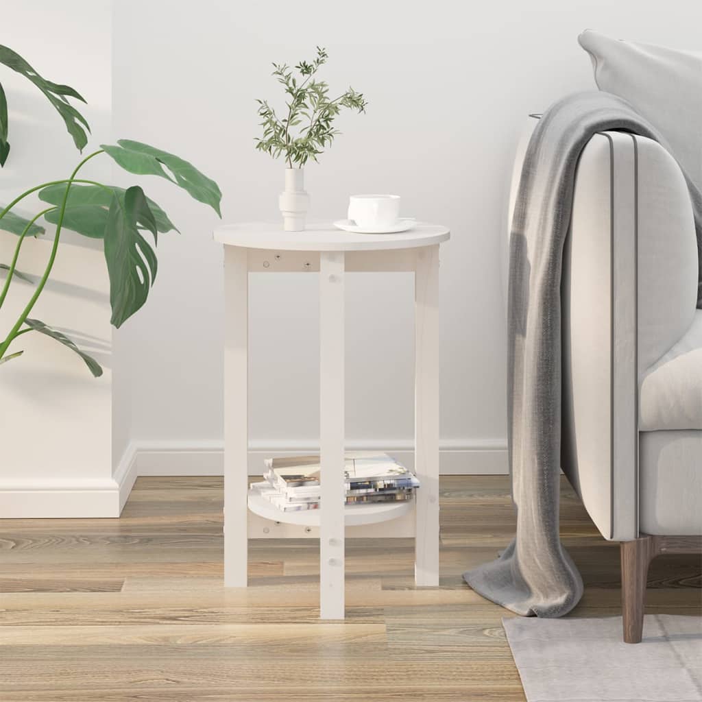 Tavolino da Salotto Bianco Ã˜ 40x60 cm in Legno Massello di Pino