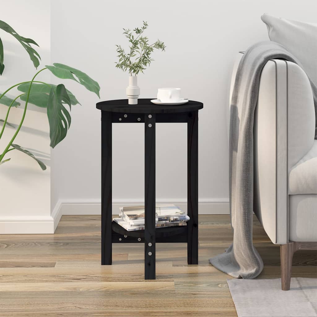 Tavolino da Salotto Nero Ã˜ 40x60 cm in Legno Massello di Pino