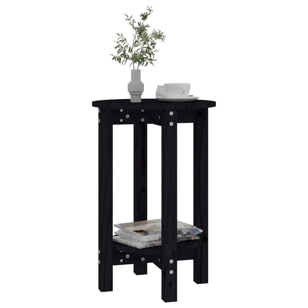Tavolino da Salotto Nero Ã˜ 40x60 cm in Legno Massello di Pino