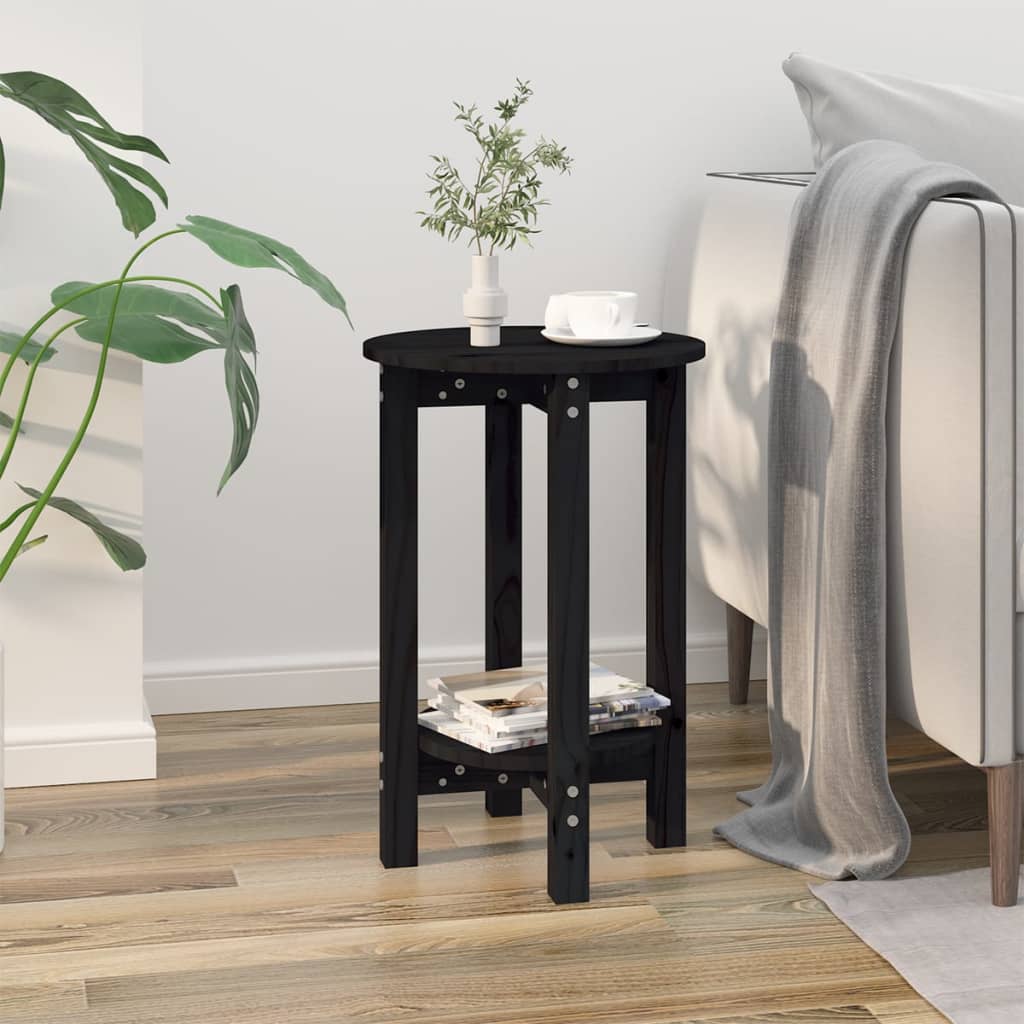 Tavolino da Salotto Nero Ã˜ 40x60 cm in Legno Massello di Pino