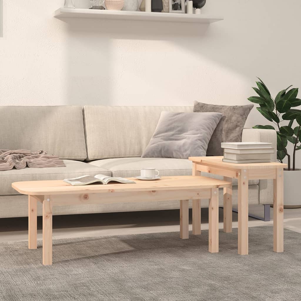 Set Tavolini da Salotto 2 pz in Legno Massello di Pino