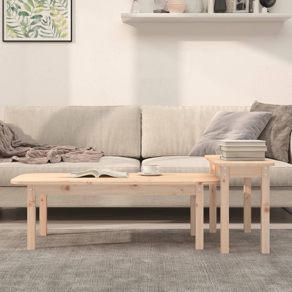 Set Tavolini da Salotto 2 pz in Legno Massello di Pino