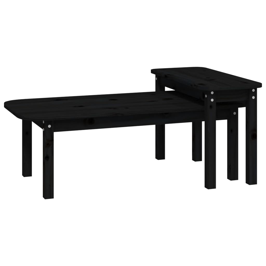 Set Tavolini da Salotto 2 pz Nero in Legno Massello di Pino