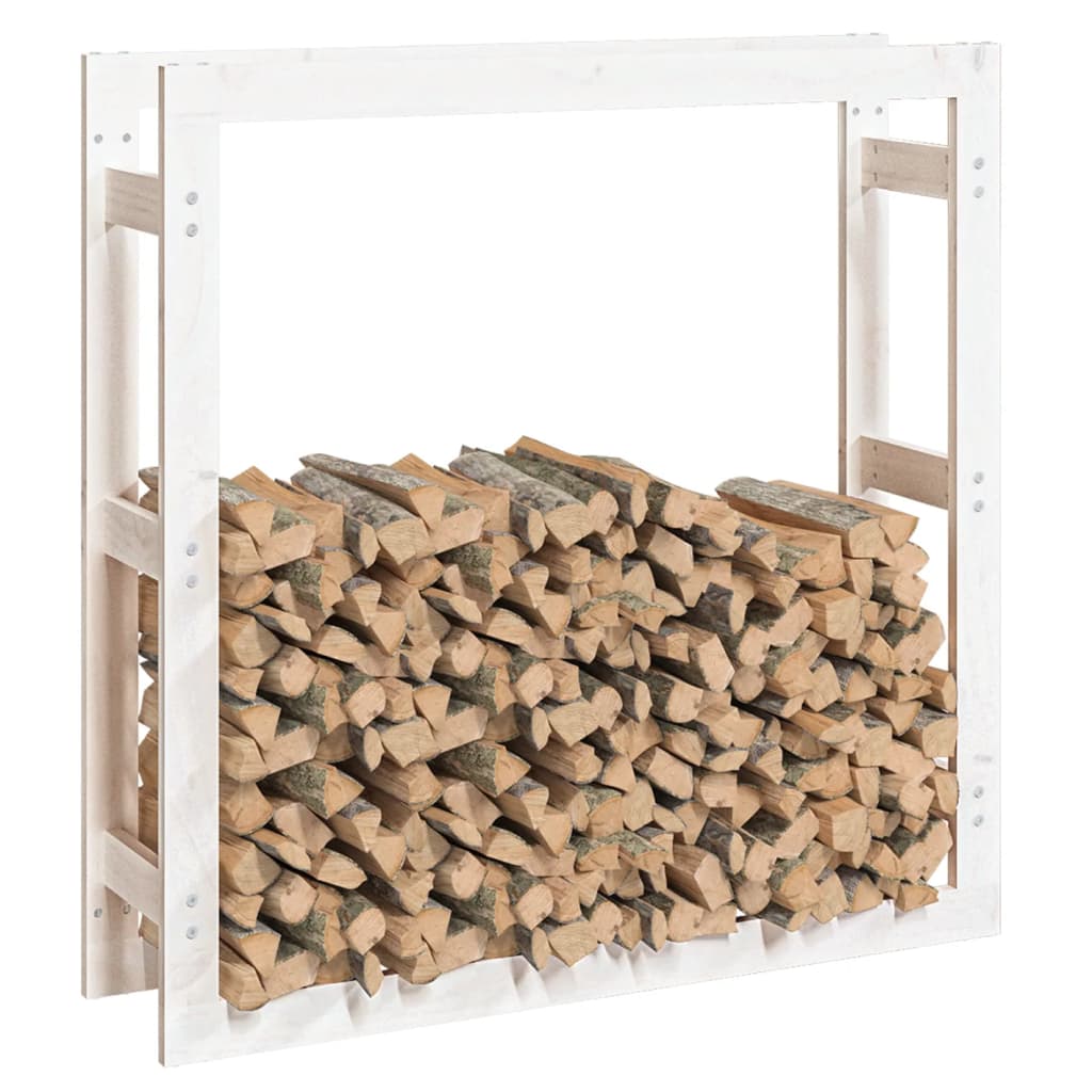 Portalegna Bianco 100x25x100 cm in Legno Massello di Pino