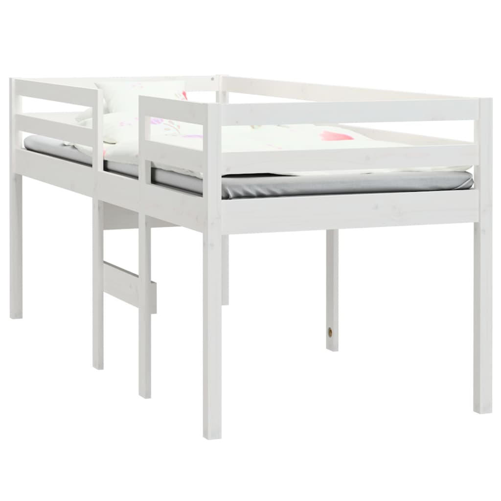 Letto a Soppalco Bianco 90x190 cm in Legno Massello di Pino